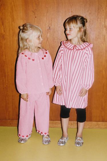 STRIPED DRESS WITH PETER PAN COLLAR - Mid-pink by Zara