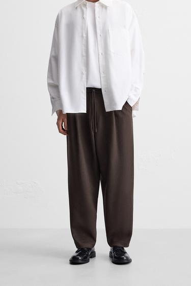 FAUX SUEDE PLEATED TROUSERS - Chocolate by Zara