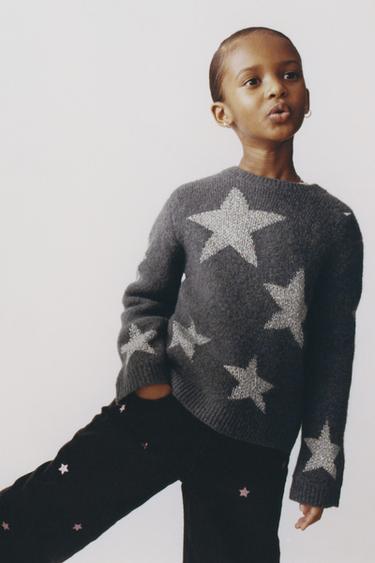 SPARKLY STAR KNIT SWEATER - Grey marl by Zara