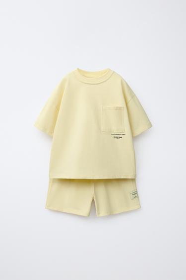 PLAIN JOGGING T-SHIRT AND BERMUDA SHORTS SET - Lime by Zara