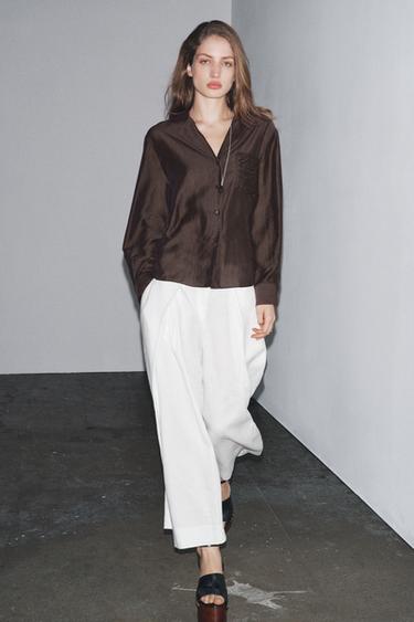 ZW COLLECTION EMBROIDERED POCKET SHIRT - Brown by Zara - Image 0