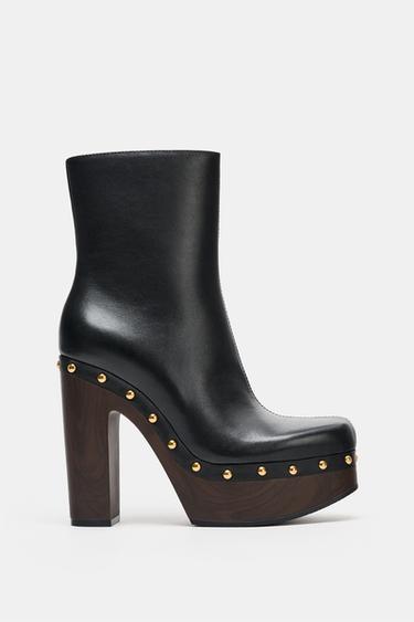LEATHER PLATFORM ANKLE BOOTS - Black by Zara