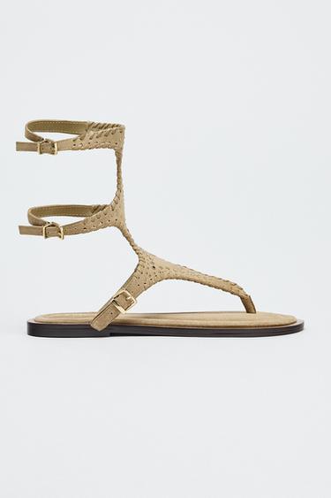 DOUBLE SUEDE ANKLE STRAP SANDALS - Sand Brown by Zara