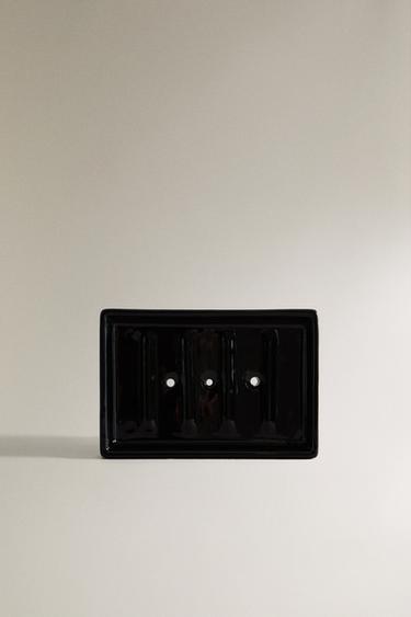SHINY EARTHENWARE BATHROOM SOAP DISH - Black by Zara - Image 0