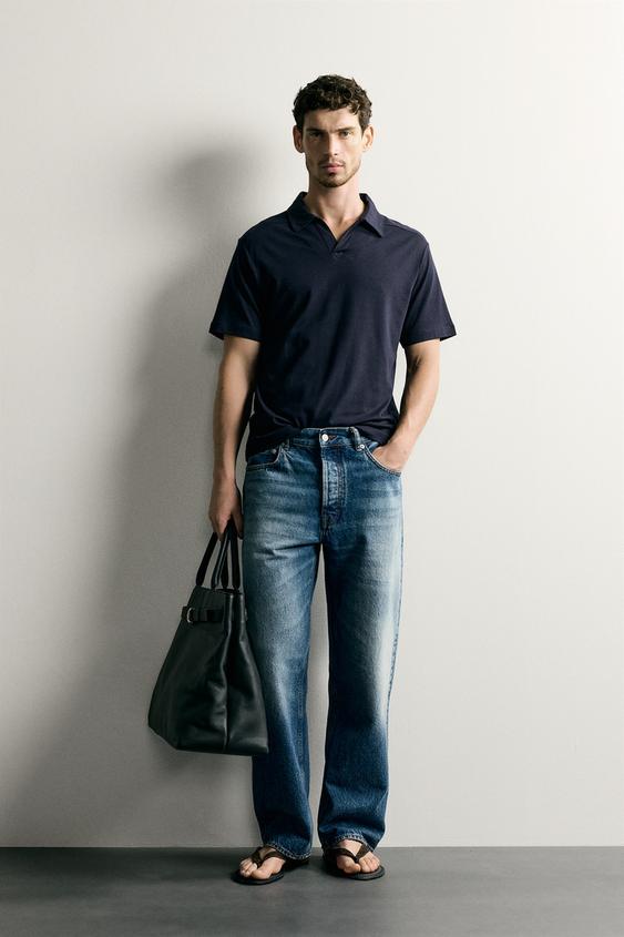 FLUID STRIPED REGULAR FIT POLO SHIRT - Navy blue by Zara - Image 0