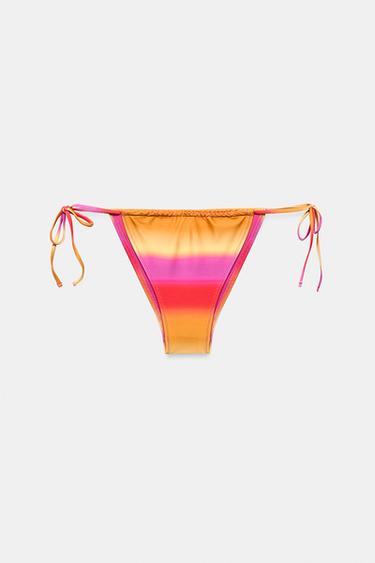 STRIPED TIE-SIDE BIKINI BOTTOMS - Pink by Zara