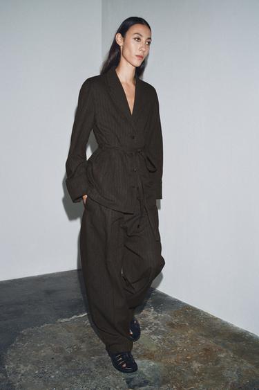 HERRINGBONE BLAZER WITH BELT ZW COLLECTION - Brown marl by Zara