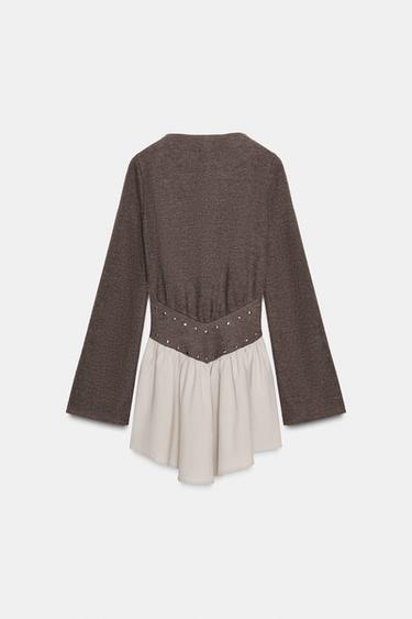 CONTRAST DRESS WITH STUDS - Mink marl by Zara