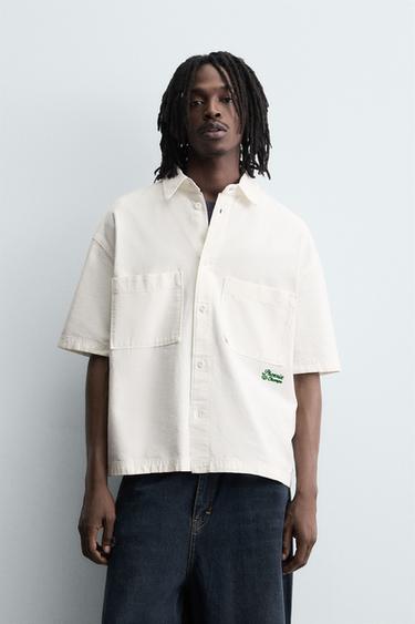CONTRAST EMBROIDERY SHIRT - Oyster-white by Zara