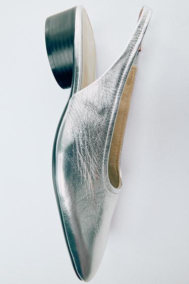 METALLIC LEATHER SHOES - Silver by Zara