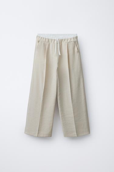 DOUBLE WAISTBAND WIDE-LEG TROUSERS - Ecru by Zara