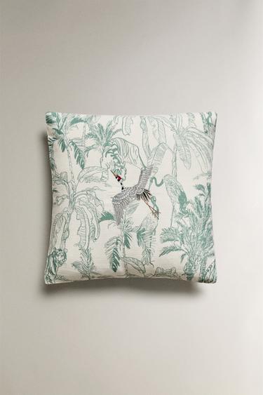 EMBROIDERED COTTON LINEN CUSHION COVER - Green by Zara - Image 0