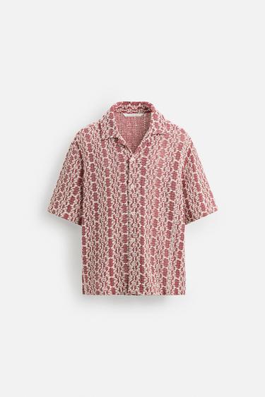 CROCHET TEXTURED SHIRT - White / Red by Zara