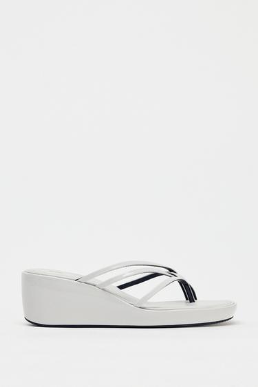 PATENT WEDGE SANDALS - White by Zara