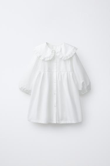 EMBROIDERED POPLIN DRESS WITH PETER PAN COLLAR - White by Zara