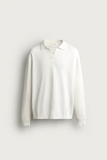 COTTON-LINEN REGULAR FIT KNIT POLO SHIRT - Ecru by Zara