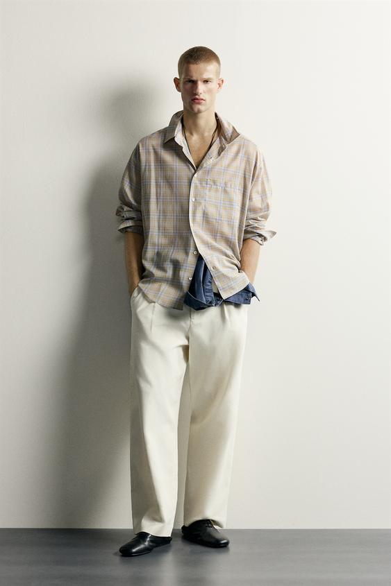 RELAXED FIT CHECK SHIRT - Light sky blue by Zara - Image 0