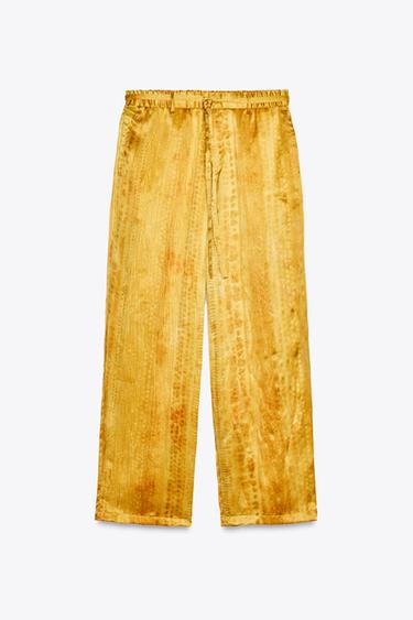 WIDE-LEG PRINTED SILK TROUSERS X FANG LU LI - Sand by Zara