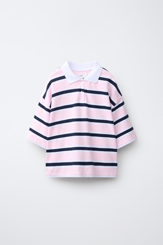 STRIPED POLO SHIRT WITH NUMBER - White / Pink by Zara - Image 0