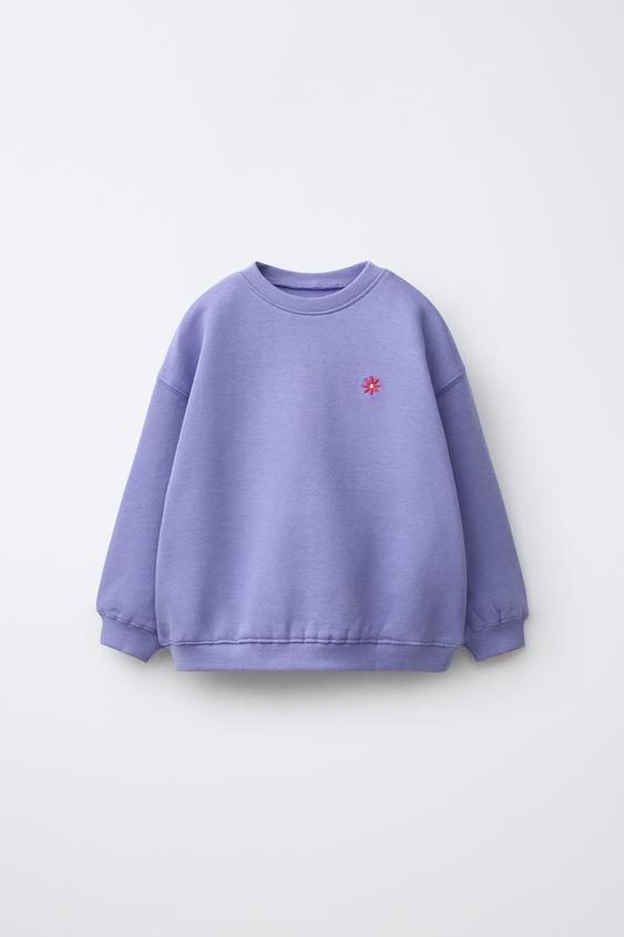 DAISY EMBROIDERED FLEECE SWEATSHIRT - Blue / Lavender by Zara - Image 0