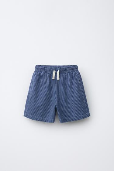 STRIPED LOOSE-FITTING DENIM BERMUDA SHORTS - Indigo by Zara