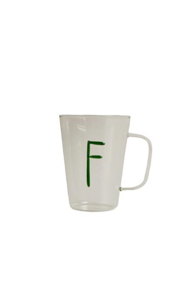 BOROSILICATE MUG WITH INITIAL F - Greenish by Zara