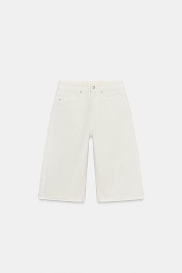 ZW COLLECTION MID-WAIST DENIM BERMUDA SHORTS - White by Zara