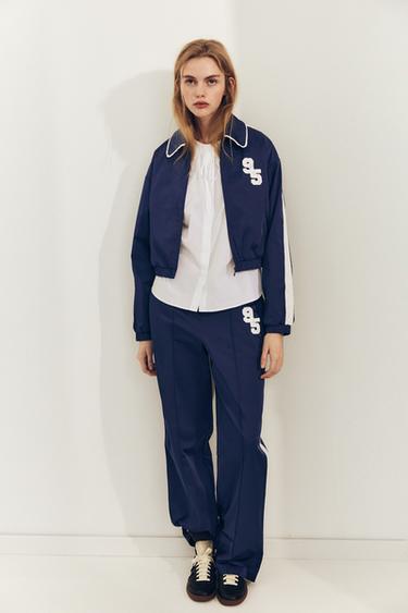 SATIN JACKET WITH SIDE STRIPE - Navy blue by Zara - Image 0