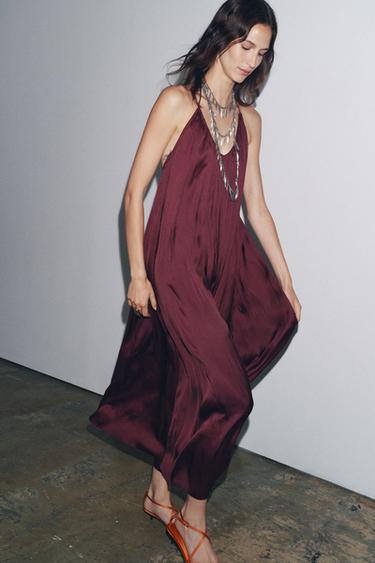 ZW COLLECTION LONG SATIN DRESS - Burgundy by Zara - Image 0