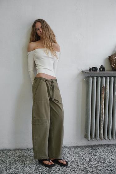 OVERSIZE CARGO TROUSERS - Dark khaki by Zara