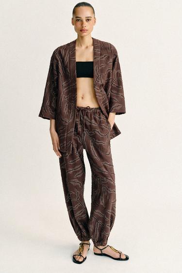 METALLIC THREAD SEQUIN SAROUEL TROUSERS - Brown by Zara