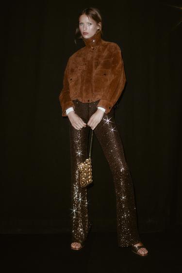 100% LEATHER BOMBER JACKET - whisky by Zara