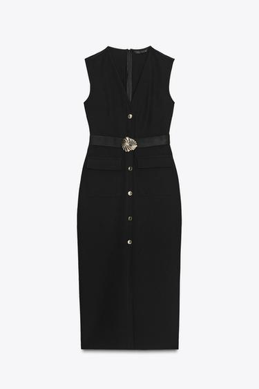 BELTED CREPE MIDI DRESS - Black by Zara