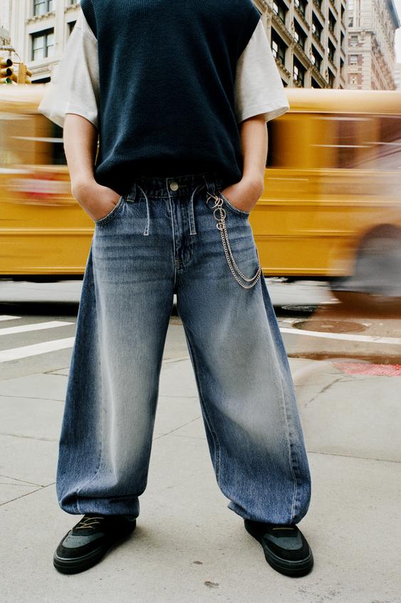 BELTED DRAWSTRING BARREL JEANS - Mid-blue by Zara - Image 0