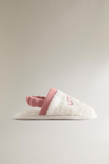 CHILDREN'S TERRY BATHROOM SLIPPERS WITH BOW - Ecru White by Zara