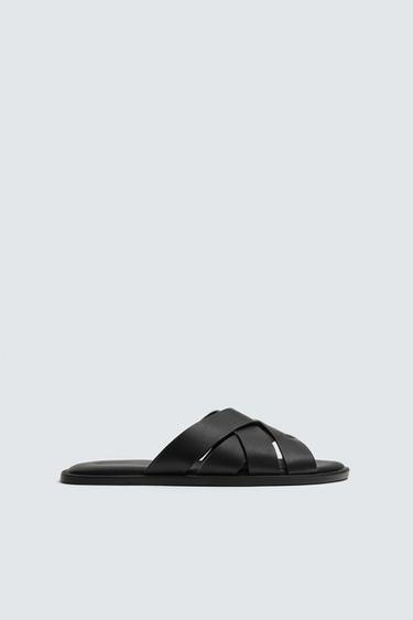 LEATHER STRAPPY SANDALS - Black by Zara
