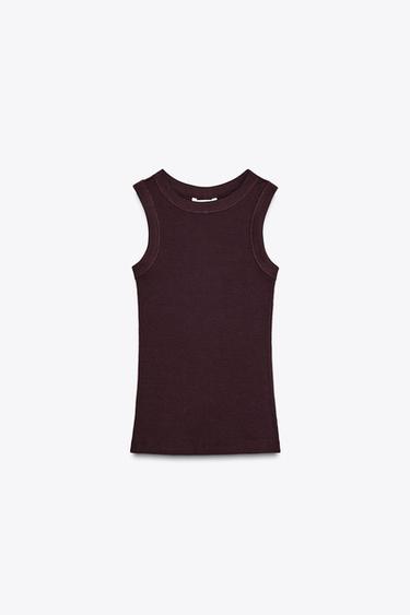 RIBBED SLEEVELESS T-SHIRT - Wine by Zara