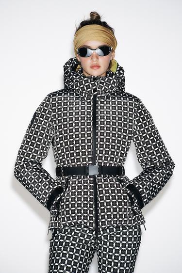 80% DOWN 20% FEATHER PADDED ANORAK WITH HOOD, WATER-RESISTANT, WINDPROOF, RECCO® TECHNOLOGY, SKI COLLECTION - Green / Ecru by Zara