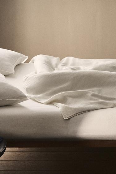 WASHED LINEN DUVET COVER (160 GxM²) - White by Zara