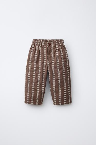 EMBROIDERED & PRINTED BAGGY TROUSERS - Brown by Zara