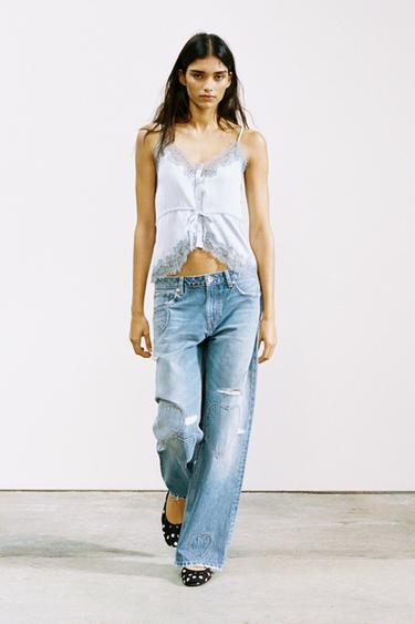 TRF MID-WAIST BOYFRIEND JEANS WITH HEARTS - Blue by Zara