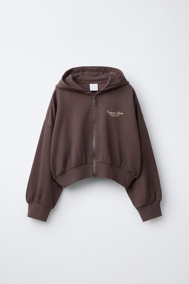EMBOSSED TEXT HOODIE - Brown by Zara