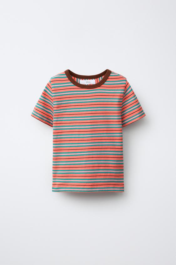 CONTRAST STRIPED T-SHIRT - Coral by Zara - Image 0
