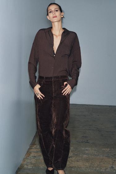 ZW COLLECTION HIGH-WAIST FLOCKED BALLOON JEANS - Brown by Zara