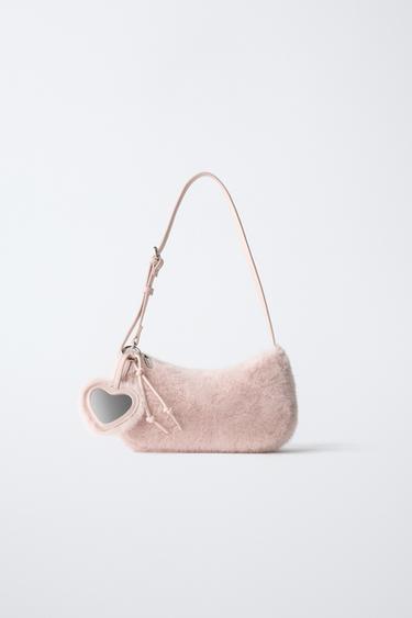 SHEEPSKIN SHOULDER BAG WITH CHARM - Pink by Zara