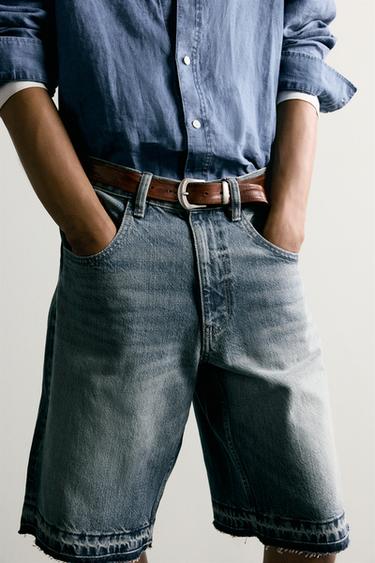 RELAXED FIT DENIM BERMUDA SHORTS - Blue by Zara