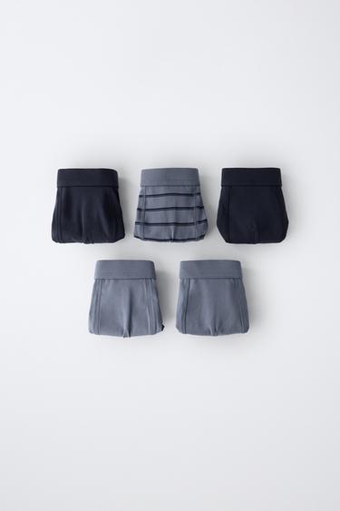 6-14 YEARS/ PACK OF 5 STRIPED AND PLAIN BOXERS - Blue by Zara
