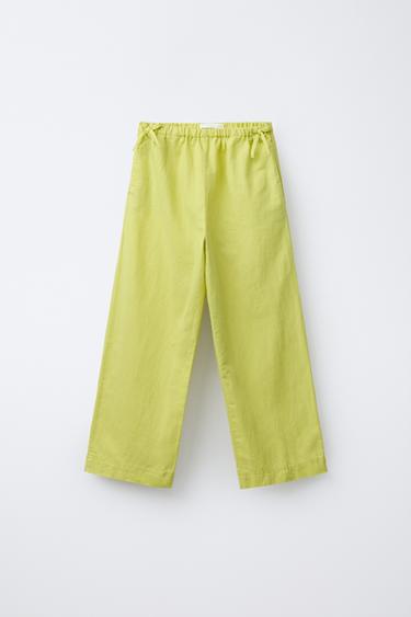 LINEN COTTON BOW TROUSERS - Lime by Zara