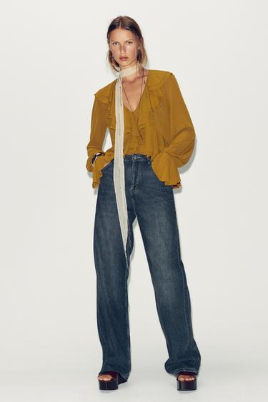 FLOWING RUFFLED TOP - Olive green by Zara - Image 0