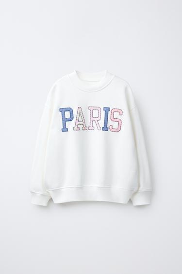 SWEATSHIRT WITH TEXT PATCHES - Ecru by Zara